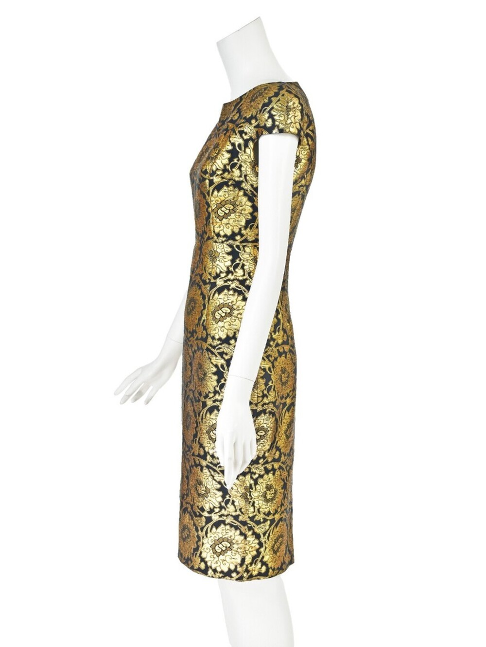CHRISTIAN DIOR John Galliano Black & Gold Lamè Floral Sheath Cocktail Dress SZ 4 - Picture 4 of 8